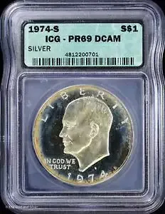 1974-S $1 プルーフ アイゼンハワー アイク シルバー ダラー ICG PR 69 DCAM