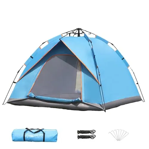JTKXM テント 4人用 キャンプテント 軽量 シルバーコーティング 日焼け防止効果アップ ポップアップテント 防水 防風 tent 大型 ?篷 四面メッシュ 紫外線防止 登山 キャンプ ピクニック 多機能 軽量 お花見 通気性 登山 釣り 防災用 収納