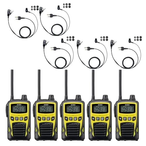 ALINCO アルインコ IP54 防塵・防沫 特定小電力トランシーバー DJ-PB20 + 対応 BLUE CENTURY イヤホンマイク カナルイヤホン型イヤホンマイク 【I018H】 セット(イエロー,5台セット)