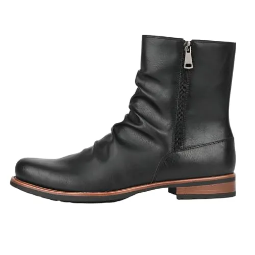 [Kawoly] 3秒着脱可能 メンズブーツ エンジニアブーツ メンズ 軽量TPRソール シワ加工デザイン ビジネス/パーティー兼用 長時間歩行対応 日本向けサイズ 黒 measurement_27_point_0_centimeters