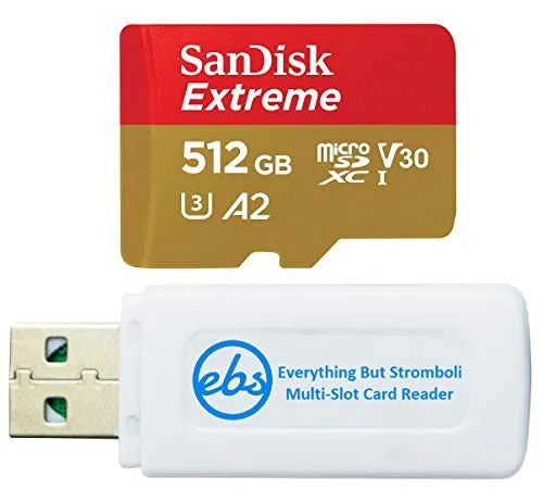 SanDisk 512GB メモリーカード Extreme MicroSDXC UHS-Iカード 最大190MB/秒 C10 A2 Samsung Aシリーズ電話モデル(SDSQXAV-512G-GN6MN)に対応 Stromboliマイクロカードリーダー