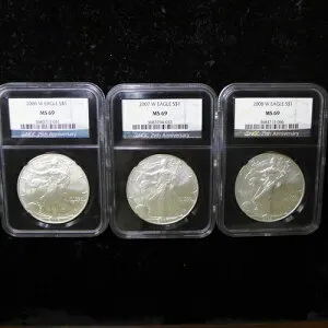2006-W、2007-W、2008-W 1ドル バーニッシュド シルバー イーグル NGC MS69 25周年記念
