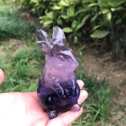 Fluorite Cartoon Rabbit Crystal Carving Cute Animal Home Decoration Gift Ornaments Decor(Fluorite) Gemstone Stone