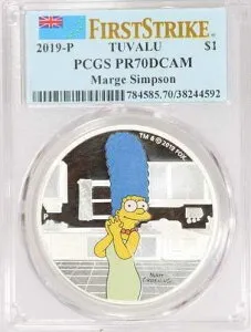 2019年 マージ・シンプソン $1 PCGS MS70 - 99.9% シルバー (1オンス)