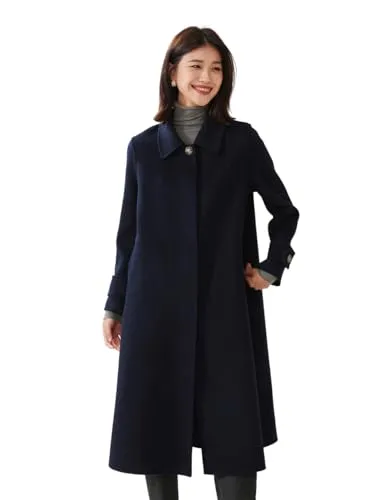[Aecsoc] ベルト付き テーラード 100%ウールコートレディース アウター コート防寒 防風 人气 チェスターコート無地 ジャケット S048(ネイビー,L)