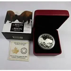 2014 カナダ - 1 オンス シルバー $20 バイソン ザ ファイト コイン ボックス & COA 付き #49395P