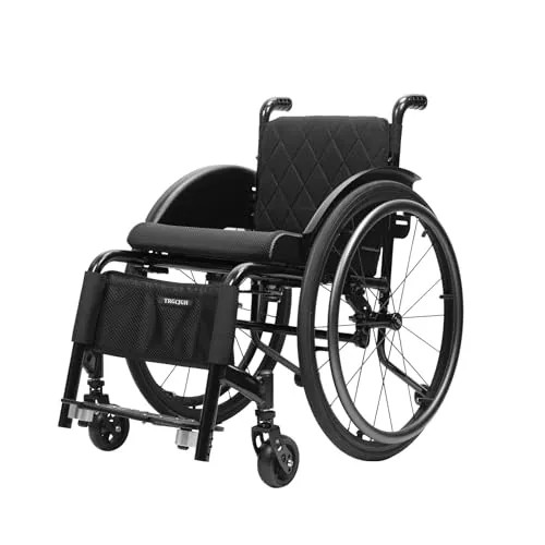 TRGCJGH 自走用スポーツ車いす、軽量 アルミ製 車椅子 外出用 旅行用、手押し車イス タイヤ着脱式 転倒防止(Black,15.7in Seat Width)