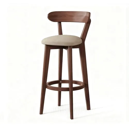 FXLKLUXE カウンターチェア 木製 ハイチェア カウンター椅子 無垢材製 座面の高さ 50cm/60cm/70cm/80cm 安定した耐荷重150kg バーカウンター椅子 座面はリネン調とレザーの2種類から選べます ースツール ラウンド フットレスト