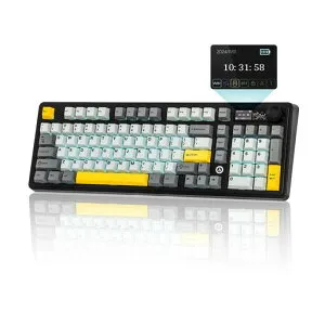 MechLandsAJAZZAK98098%メカニカルキーボードBT5.0/USB-C/2.4GHzワイヤレスゲーミングキーボードホットスワップ対応クリーミーカスタムキーボード1.14’’TFTスクリーンノブRGBWin/Mac用