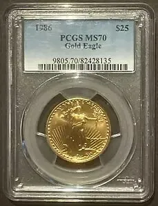 1986 アメリカン イーグル $25 ゴールド ジェム BU コイン 1.5 オンス地金 PCGS MS70 : 9151
