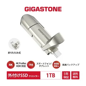 数量限定【保証5年】【ProRes/iPhone16対応】GIGASTONE 外付けSSD 256GB USB3.2 Gen2 最大500MB/s Apple 4K ProRes HDR録画対応 高速ポータブルSSD 超小型・軽量 USB-C & USB-A搭載 MacBook / iPad / スマホ / ノートPC対応 ゲ