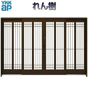 玄関引戸 YKKap れん樹 伝統和風 A13 水腰格子 W3510×H1930 アルミ色 12尺4枚建 ランマ無 単板ガラス YKK 玄関引き戸 和風 玄関ドア 引き戸 おしゃれ アルミサッシ リフォーム 建材屋