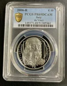 イタリア 2006-R 10 ユーロ / レオナルド ダ ヴィンチ / Km285 / PCGS PR69DCAM / 素晴らしい逸品!