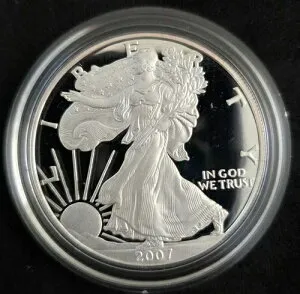 2007-W アメリカン プルーフ シルバー イーグル 箱・鑑定書付き OGP 美しい鏡面仕上げ *NICE