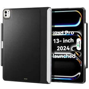 Matekxy iPad Pro 13インチ ケース M4 2024専用 マジックキーボードに対応 Magic Keyboard/Smart Keyboard Folioに対応 Apple Pencilホルダー付き マグネット付き 磁気吸着 薄型軽量 革(キーボードなし/Magic Keyboard