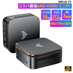 【期間限定10%OFF】NIPOGI mini pc AMD Ryzen 4300U LPDDR4 動作より安定 4C/4T 最大3.7GHz Win11 Pro 16GB+256/512GB/1TB SSD（スロット*2 メモリ・SSD追加) ミニパソコン USB3.2×6 Type-C/HDMI/DP 3画面 4K 高速2.4G/5GWi-Fi BT4.2
