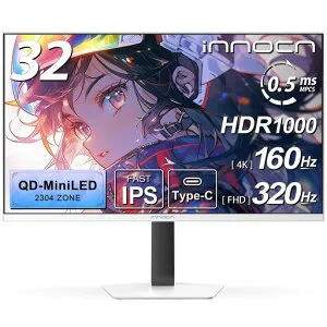 INNOCNMiniLED4kモニター32インチゲーミングモニター4K@160Hz/フルHD@320Hz切り替えデュアルモニターホワイト0.5msMPCS非光沢広色域無輝点保証対応(QD量子ドット/HDR1000/HDMI