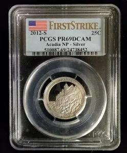 2012-S シルバー アカディア NP クォーター - ファーストストライク - PCGS PR69DCAM