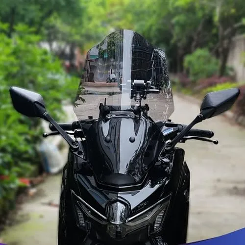 Nextstage ウインドシールド ヤマハ NMAX 155 2025 バッグミラー左右セット付き 大型 ウインドスクリーン 風防 バイク カウル 金具ビス付き (スモーク, 57CM)