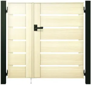 【送料無料】YKKAP ルシアス門扉YS4型 親子開き 門柱仕様 04・08-12 内開き仕様 UME-V-YS4『木調 ゲート 部材 ガーデン 住宅 境界 入口 塀 壁 diy おしゃれ 形材 門扉』 木調カラー(門柱:アルミカラー)