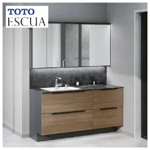 【LINEクーポン配布中】洗面化粧台 エスクア 間口1500mm TOTO [ESCUA02] ミラーキャビネット四面鏡（上下ワイド照明・調色機能付き） セットプラン メーカー直送