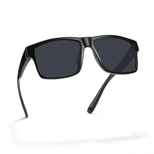 PRIVEL XXL サイズ 特大 正方形 157mm 偏光サングラス ビッグワイドヘッド メンズ TR90 軽量 UV400メガネ, 光沢ブラック | 偏光グレー, Extra Large Fit