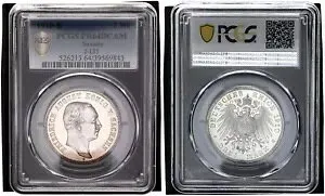 ザクセン 3 マーク 1910-E キング フリードリヒ アウグスト PCGS PR64DCAM ポリッシュ プレート 116145
