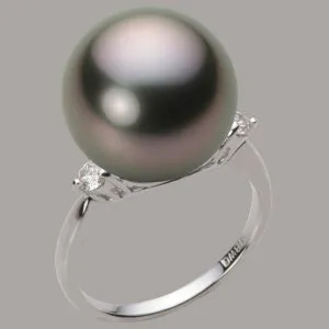 ブラック パール リング 指輪 14mm 黒蝶 真珠 リング K18WG ホワイトゴールド 18金 レディース NB00014R22RB0D02W4 ムーンレーベル Moon Label
