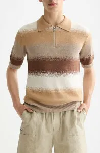 スコッチアンドソーダ メンズ トップス ポロシャツ ハーフジップ ニット Scotch & Soda Dgrad Stripe Knit Quarter Zipolo Plaza Taupe トープ