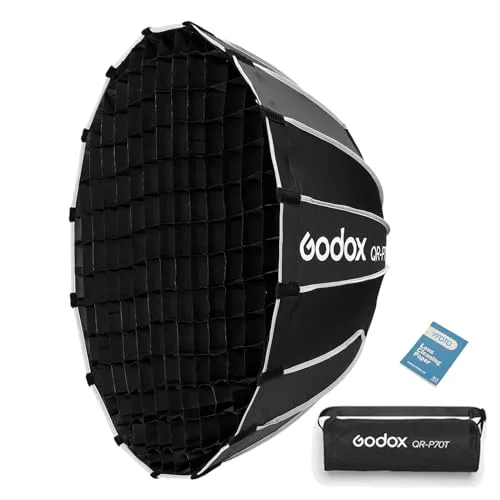 GODOX QR-P70T ソフトボックス 70CM パラボリック クイックセット 柔らかい箱 ハニカムグリッド付き 折りたたみ 収納バッグ付き Bowensマウント ゴドックス MS200-V MS300-V SK400II-V DP400III-V D