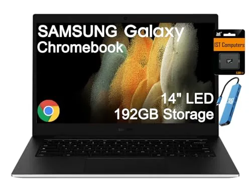 Samsung Galaxy Chromebook Go ノートパソコン (14インチ LED、Intel Celeron N4500、192GB ストレージ (64GB eMMC + 128GB SDカード)) 自宅&学生、12時間バッテリー、こぼれ防止