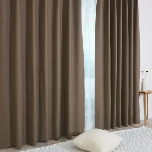 [カエイレース] ドレープ カーテン 2枚組【日本製 144サイズ】 サイド・裾シームレスでスタイリッシュできれいなドレープ感 遮光3級(遮光率99.40%以上99.80%未満) 防炎機能 遮熱 断熱 保温 目隠し【幅100ｃｍ×丈255ｃｍ 】ブラウン