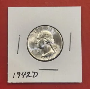 1942 D ワシントン シルバー クォーター、ジェム アンサーキュレート。