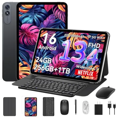 【タブレット 13インチ Wi-Fiモデル】T60PRO android16 24GB+256GB+2TB拡張 FHD大画面 タブレットPC 1920x1200 120Hz 10000mAh PD18W急速充電 8コアCPU T7280 GPS 顔認証 画