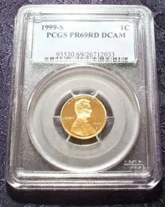 1999 S プルーフ ペニー PCGS PR69 RD DCAM ジェムブリリアント 未流通 パーティー…1999 年です!
