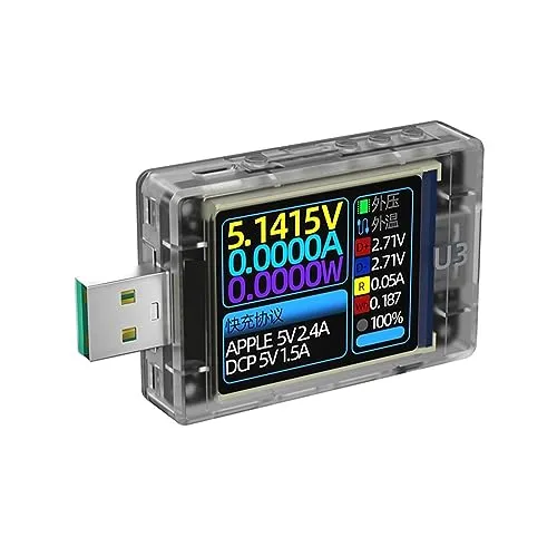 ワットチェッカー U3/L USB テスター電圧電流計 QC5 PD3.1PPS 急速充電プロトコルトリガー容量モニター 8A リップルスペクトル USBチェッカー(Transparent White)