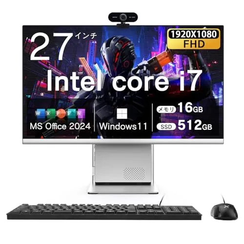 VETESA デスクトップパソコン Core i7 27インチIPS 高性能・多機能一体型PC 1920*1080p FHD Windows 11 Pro MS Office 2024付き USB3.0/Type-C (USB2.0)/LAN ポート/WI