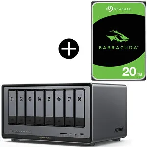 【国内正規店】【HDDセット】 UGREEN DXP8800Plus NAS 8ベイ + Seagate ST20000DM001 ハードディスクセット 20TB ネットワークHDD スマホ連携 写真バックアップ 初心者向け NFCワンタッチ接続