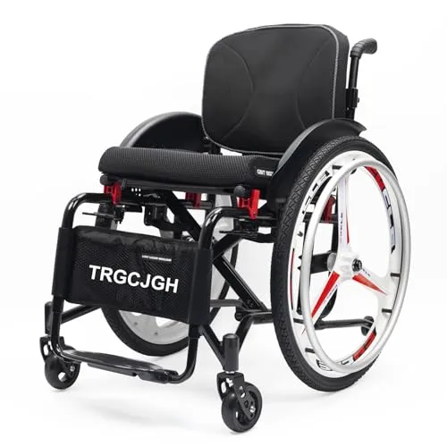 TRGCJGH 自走式 アルミ製 車椅子折り畳み車椅子 成人用 スポーツ車椅子、タイヤ着脱式 コンパクト 車いす 外出用 室内用 転倒防止(14.9" Seat Width,Black)