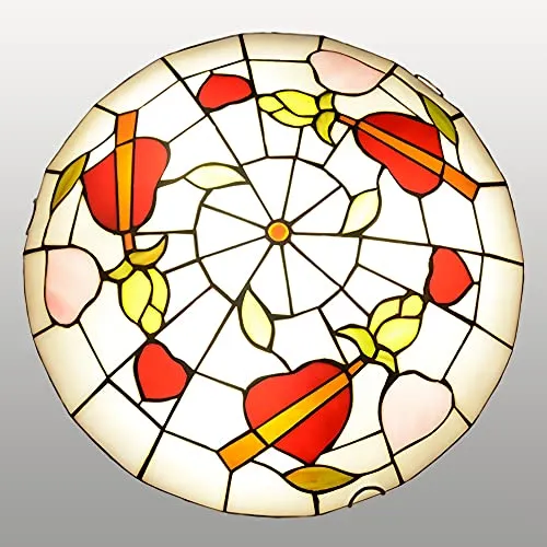 Ceiling Light Flush Mount, 12/16/20 Inch Stained Glass Round Ceiling Lamps, Vintage E27 Decor Chandeliers For Living Room Bedroo