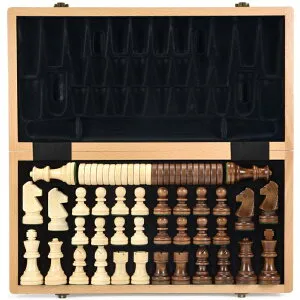 チェスセット AMEROUS 15 Inches Wooden Chess & Checkers Set with Upgraded Weighted Chess Pieces - 2 Extra Queen -24 Cherkers Pieces -Folding Board -Instruction -Chessmen Storage Slots, Classic 2 in 1 Board Games 【並行輸入品】
