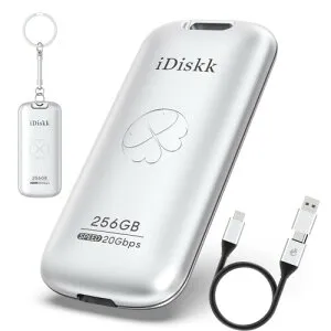 iDiskk 外付けSSD 256GB USB3.2 Gen2*2 読込み最大2000MB/秒 (20Gbps) 超高速軽量小型 ポータブル 外部SSDドライブ・ストレージ Type-C/USB-Aのデバイス/Macbook/Android/PC/タブレットPC/ノートパソコン など対