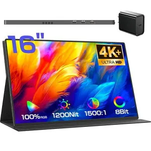 EVICIV4Kモバイルモニター16インチ高輝度1200Nit非光沢QLED人気ポータブルモニターUHD3840x240016:10黄金比100%sRGB1500:1コントラストモバイルディスプレイ保護カバー付きHDR