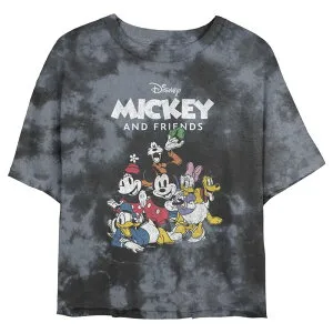 ディズニー レディース トップス Tシャツ ヴィンテージ Disney's Mickey Mouse & Friends Juniors' Vintage Grouportrait Wash Crop Tee Black Charcoal ブラック