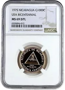 1975 ニカラグア 1000 コルドバ アメリカ バイセンテニアル プルーフ金貨 NGC MS 69 PL