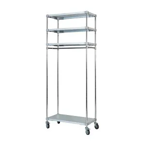 収納棚 46×90cm 4段 H220cm 日本製 キャスター付き 耐熱 耐食 長期耐久性 ガルバリウム鋼板製 ガルバシェルフハンガー 組立式 [21]