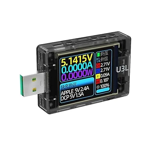 USB電圧電流チェッカー メーターテスター U3/L USB テスター電圧電流計 QC5 PD3.1PPS 急速充電プロトコルトリガー容量モニター 8A リップルスペクトル 電圧、電流、容量、電力、時間、温度、負荷インピーダンス(U3L tester)