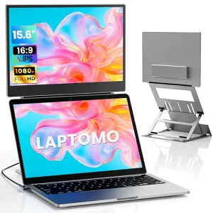 Laptomo デュアルモニター 15.6インチ モバイルディスプレイ IPS FHD 1080P ノートパソコン用モニタ折りたたみ 、ポータブルモニタ拡張2画面 上部モニター拡張 持ち運び USB-C/HDMIポート付き、 Windows