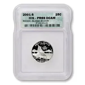 米国 ロードアイランド州クォーター 2001 S シルバー プルーフ ICG PR 69 DCAM