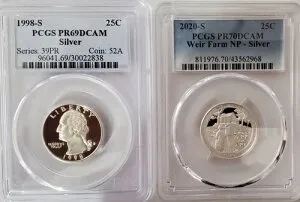 2枚セット PCGS 認定シルバークォーター 1998-S PR69DCAM/2020-S ウィアーファーム NP PR70DCAM